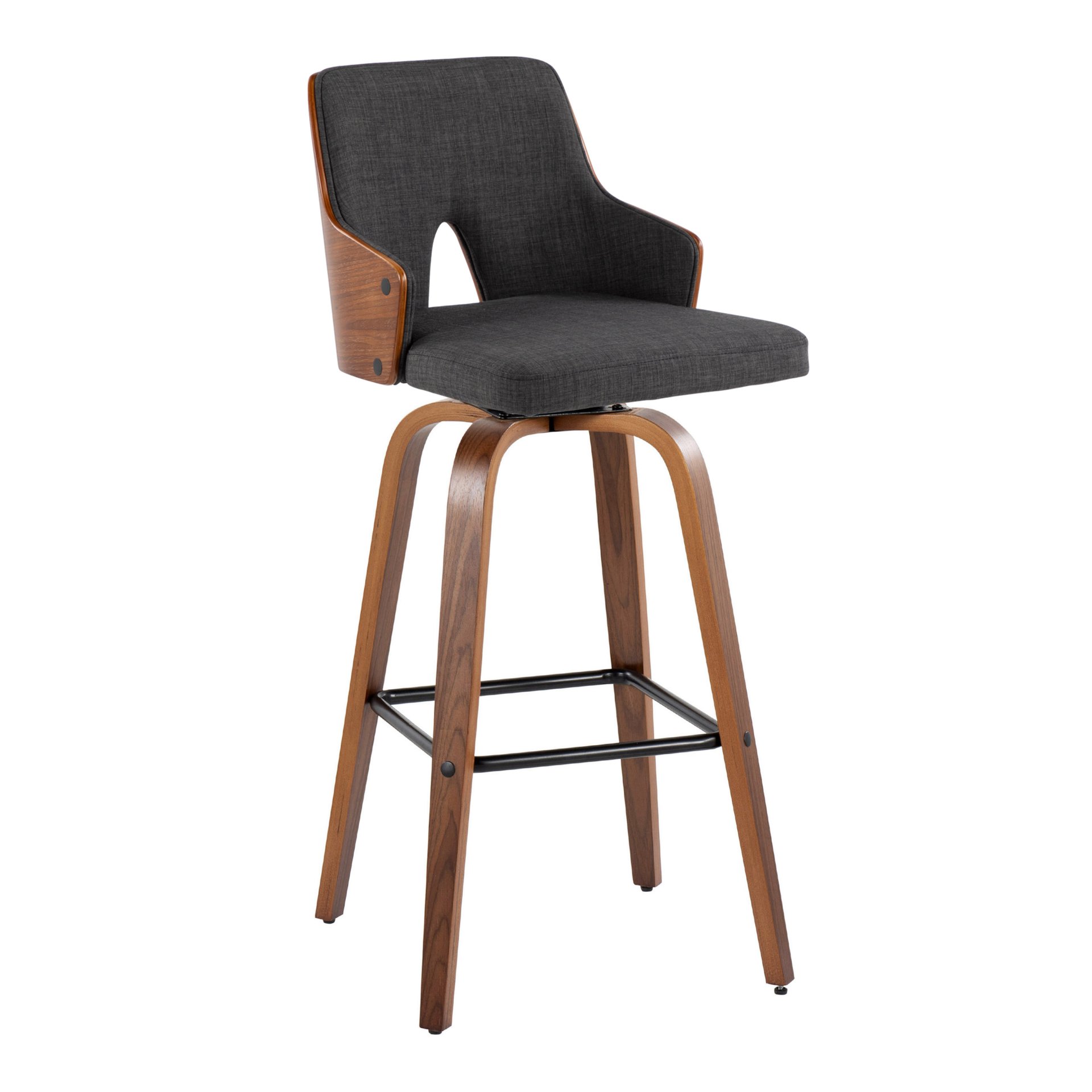 Stella - Mid-Century Modern Fixed Height Barstool With Swivel Square Footrest (Set of 2) - Walnut / Charcoal - Image 2