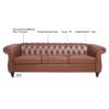 Rolled Arm Chesterfield Three Seater Sofa - Brown - Image 9