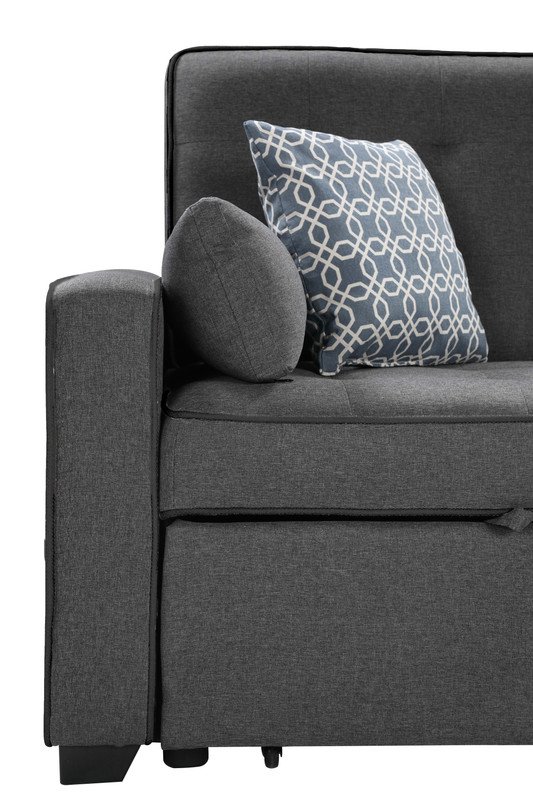 William - Modern Fabric Sleeper Sofa With 2 USB Charging Ports And 4 Accent Pillows - Gray - Image 5