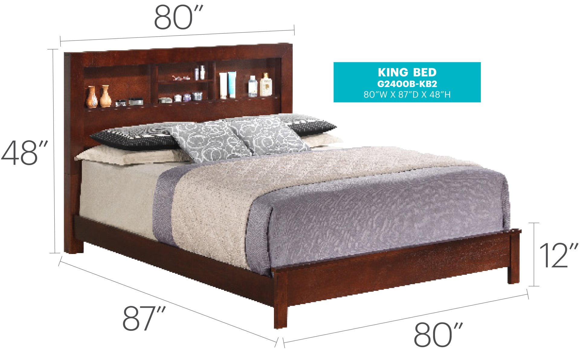 King Bed With Storage Stunning Transitional - Cherry - Image 5