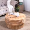 Round Wooden Coffee Table With Hidden Storage, Modern Rustic Centerpiece For Living Room - Multi / Natural / Rustic - Image 2