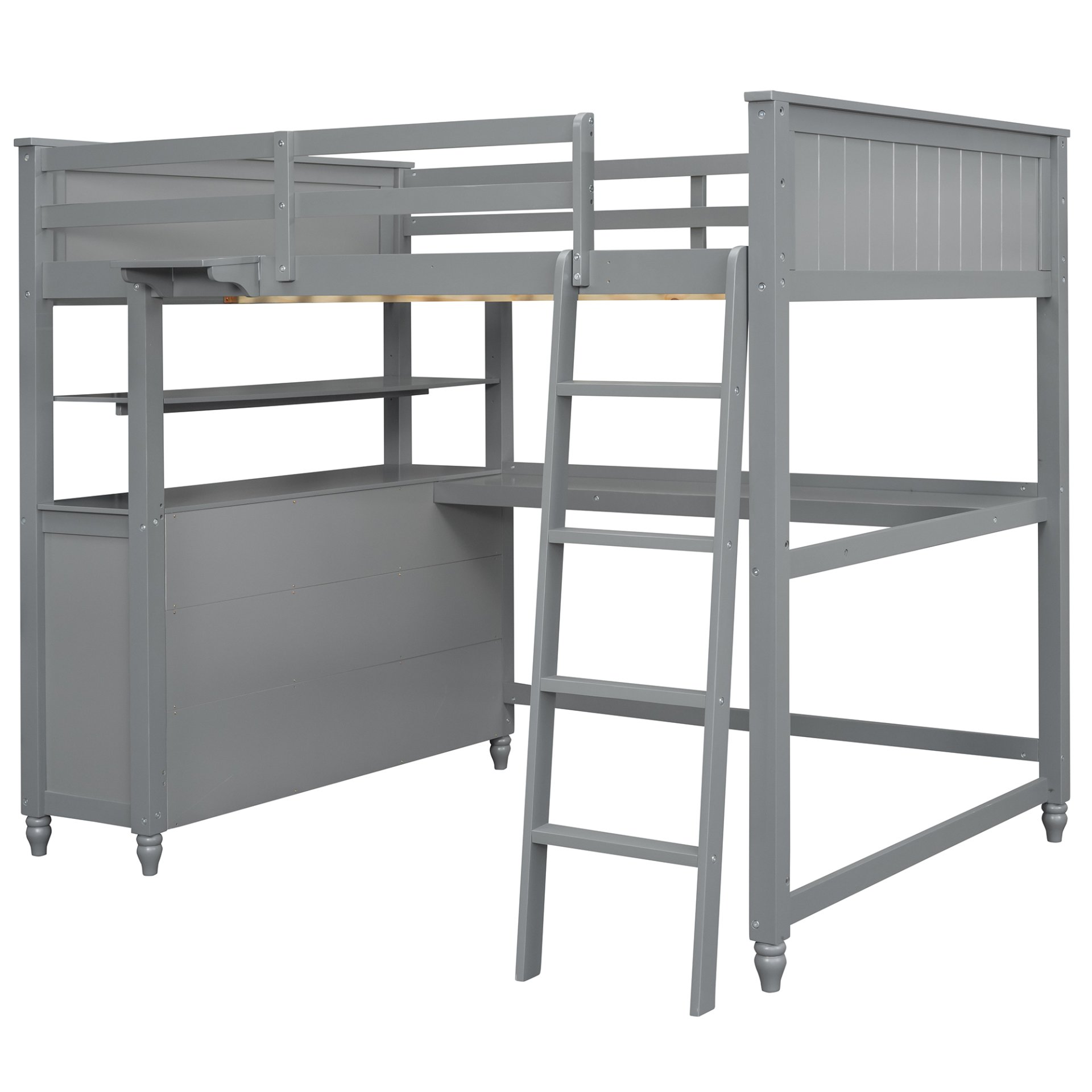 Full Size Loft Bed With Drawers And Desk With Shelves - Gray - Image 8