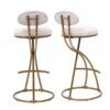Modern S Shaped Bar Stools (Set of 2) With Backrest Floral Print Upholstered Dining Chairs Counter Height For Kitchen Island - Gold & White Print - Image 20