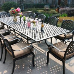 Rectangular 10 Person 126.38" Long Dining Set With Dupione Brown Cushions - Antique Brown