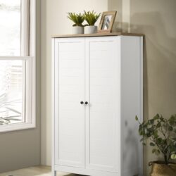 Claire - Storage Cabinet With Oak Accent Finish And Framed Slatted Panel Design - White