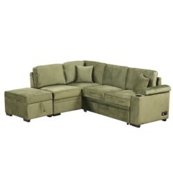 Sleeper Sofa Bed, 2 In 1 Pull Out Sofa Bed L Shape Couch With Storage Ottoman For Living Room, Bedroom Couch And Small Apartment - Green