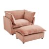 Modern Cozy Upholstered Armchair Sofa With Movable Ottoman, Wide Seat And Curved Armrests - Pink - Image 14