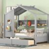 Twin Size House Bed With 2 Drawers, Kids Bed With Storage Shelf - Gray - Image 14