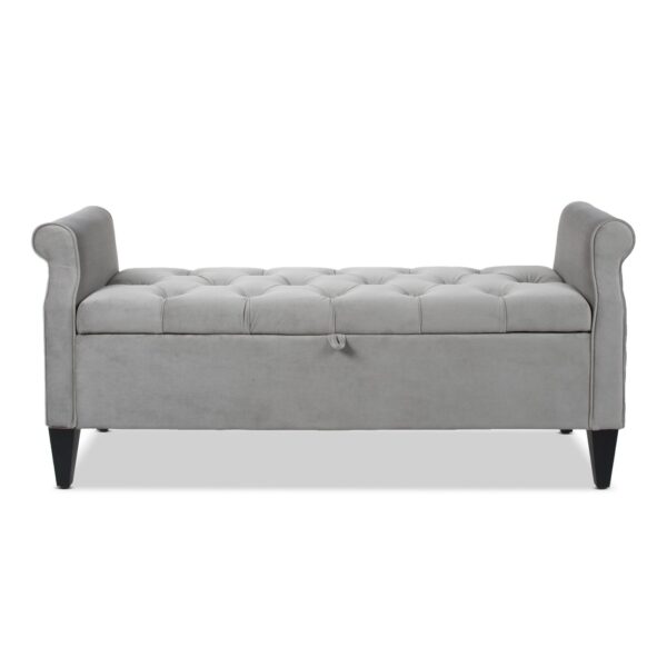 Jacqueline - Tufted Roll Arm Storage Bench - Opal Gray