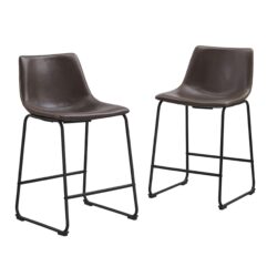 Industrial Faux Leather Counter Stools (Set of 2) - Brown