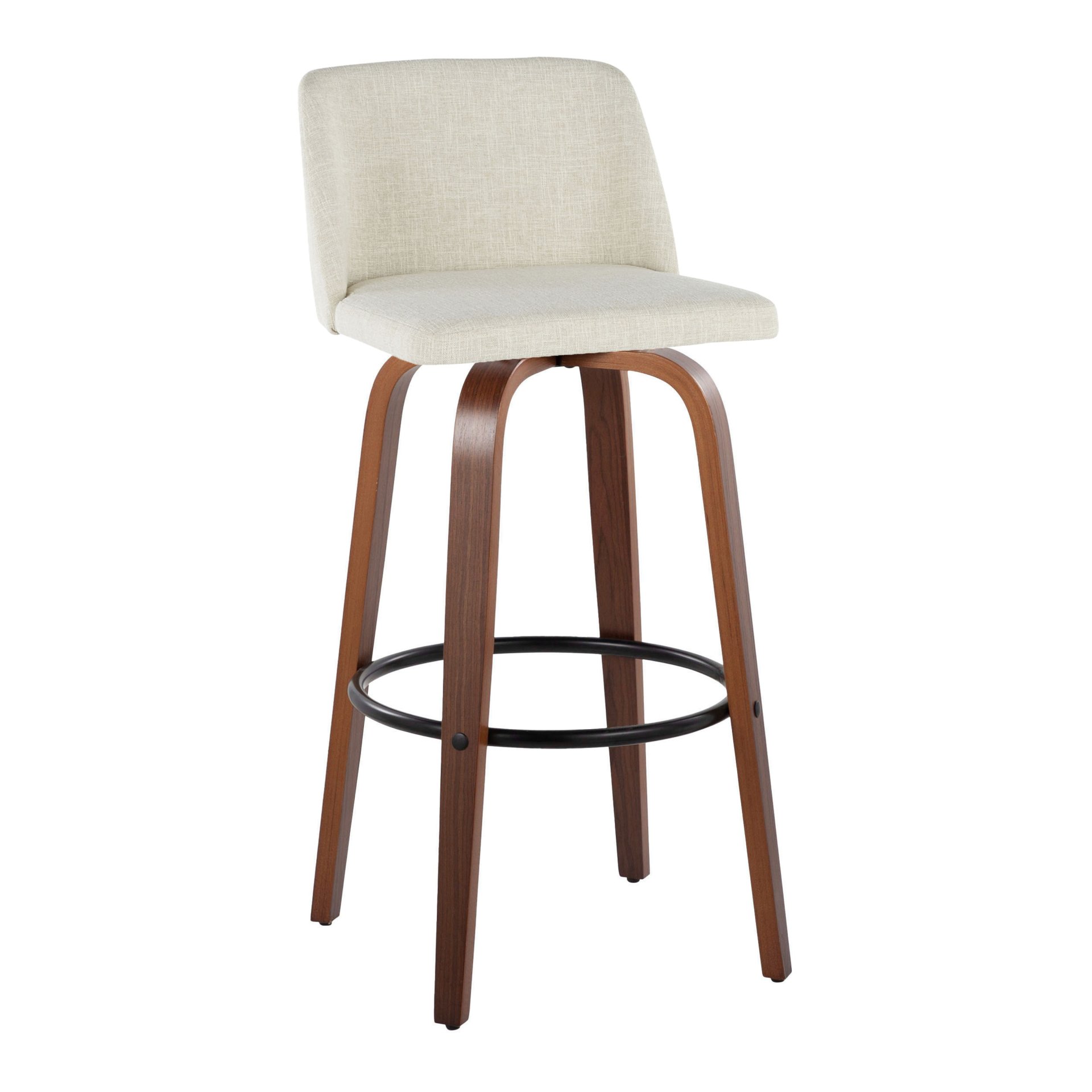 Toriano - Mid-Century Modern Fixed Height Barstool With Swivel With Round Footrest (Set of 2) - Walnut / Cream / Black - Image 2