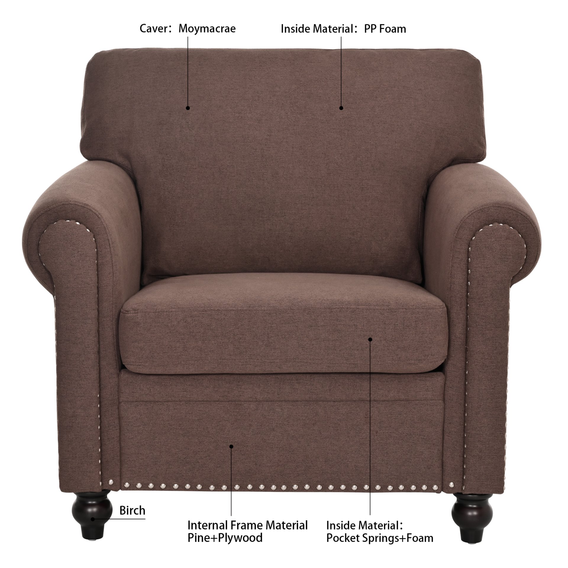 37.4" 1 Seater Sofa - Brown - Image 14