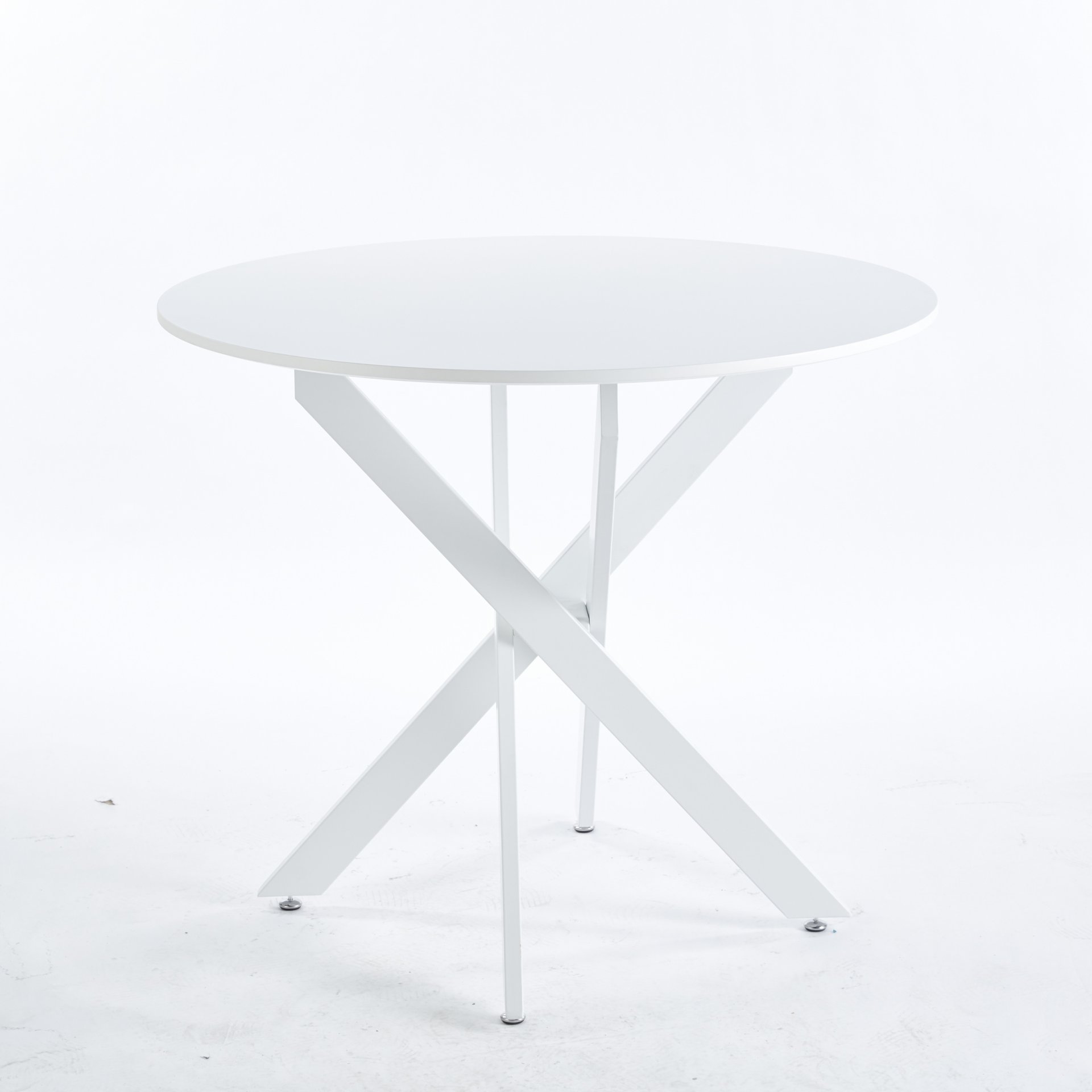 Dining Table With Cross Metal Leg And MDF Top, Modern Space Saving Kitchen Table For Living Room Legs, Round Table - White - Image 9