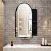 Arched Recessed Medicine Cabinet, Metal Framed Bathroom Wall Cabinet With Mirror And Adjustable Shelves, Wall Mirror With Storage For Bathroom - Matte Black - Image 2