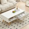 Modern Rectangle Coffee Table With Legs, Sliding Drawer For Storage - White - Image 5