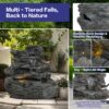 4 Tiered Rock Waterfall Fountain With LED Lights, Outdoor Garden Decor, Weather Resistant - Gray - Image 4