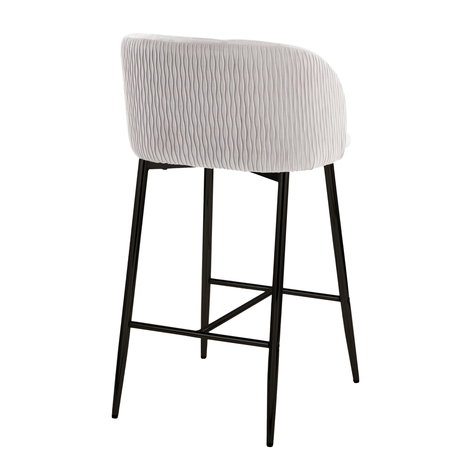 Fran - Pleated Waves Contemporary Fixed Height Counter Stool (Set of 2) - Black / Silver - Image 4