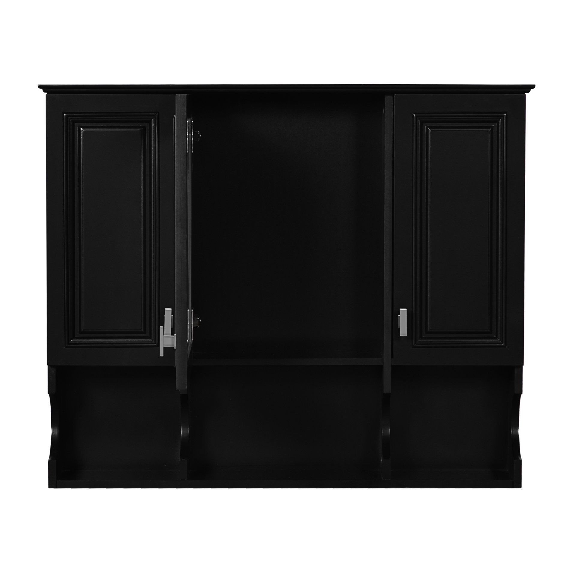 Wall Mounted Bathroom Medicine Cabinet, Modern Bathroom Wall Cabinet With Mirror, Mirror Cabinet With Open Shelves - Black - Image 12
