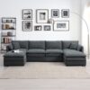 Chenille Modular Sectional Sofa, U Shaped Cloud Couch Set With Double Cushions, 6 Seat Sleeper Sofa Bed With Ottomans, Oversized Indoor Furniture - Dark Gray - Image 11