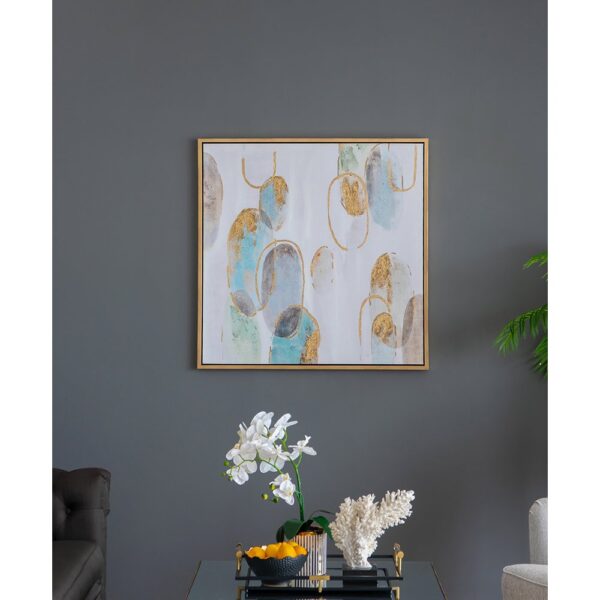 Modern Oil Painting, Square Framed Wall Art For Living Room Dining Room - Multicolor