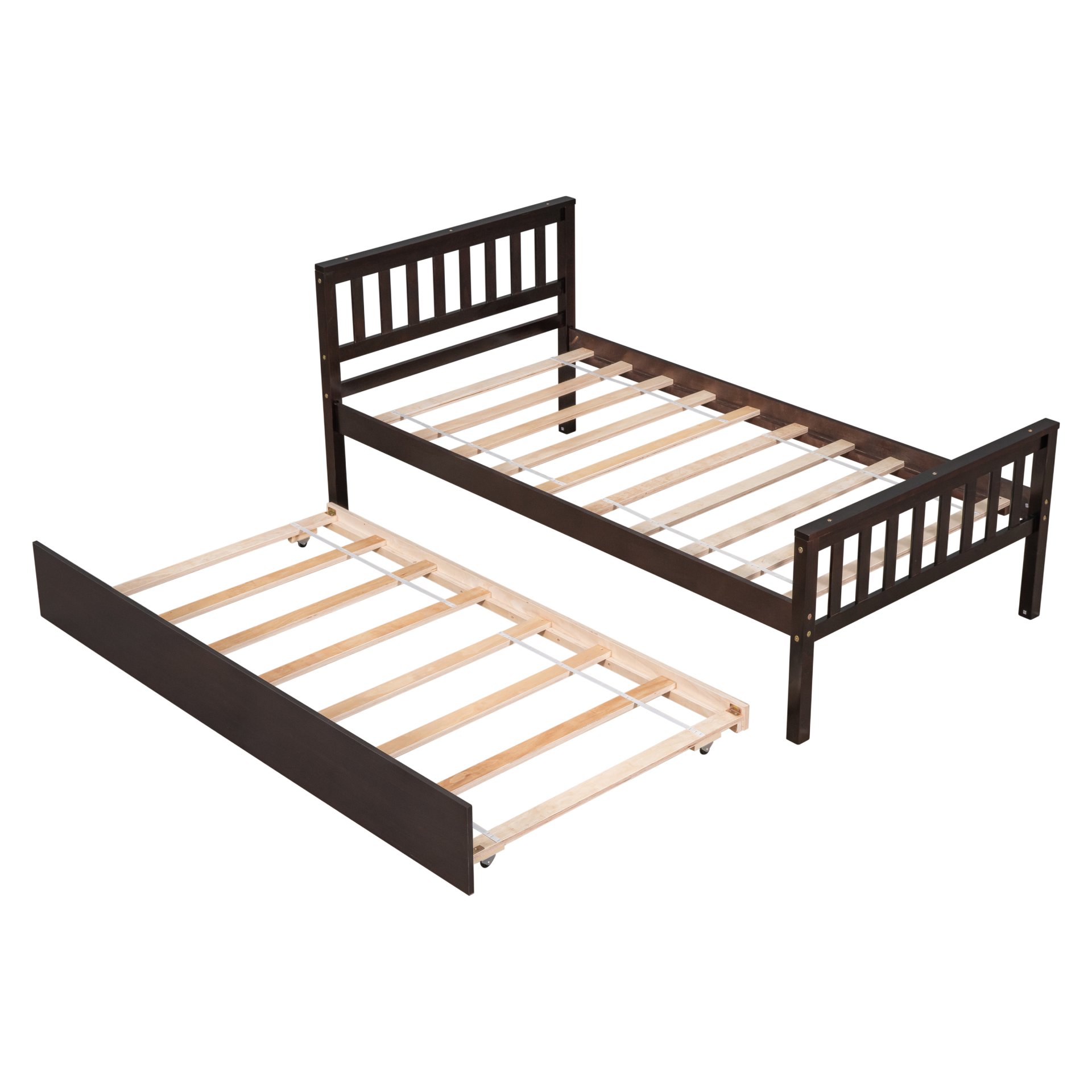 Twin Bed With Trundle, Platform Bed Frame With Headboard And Footboard, For Bedroom Small Living Space, No Box Spring Needed - Espresso - Image 11