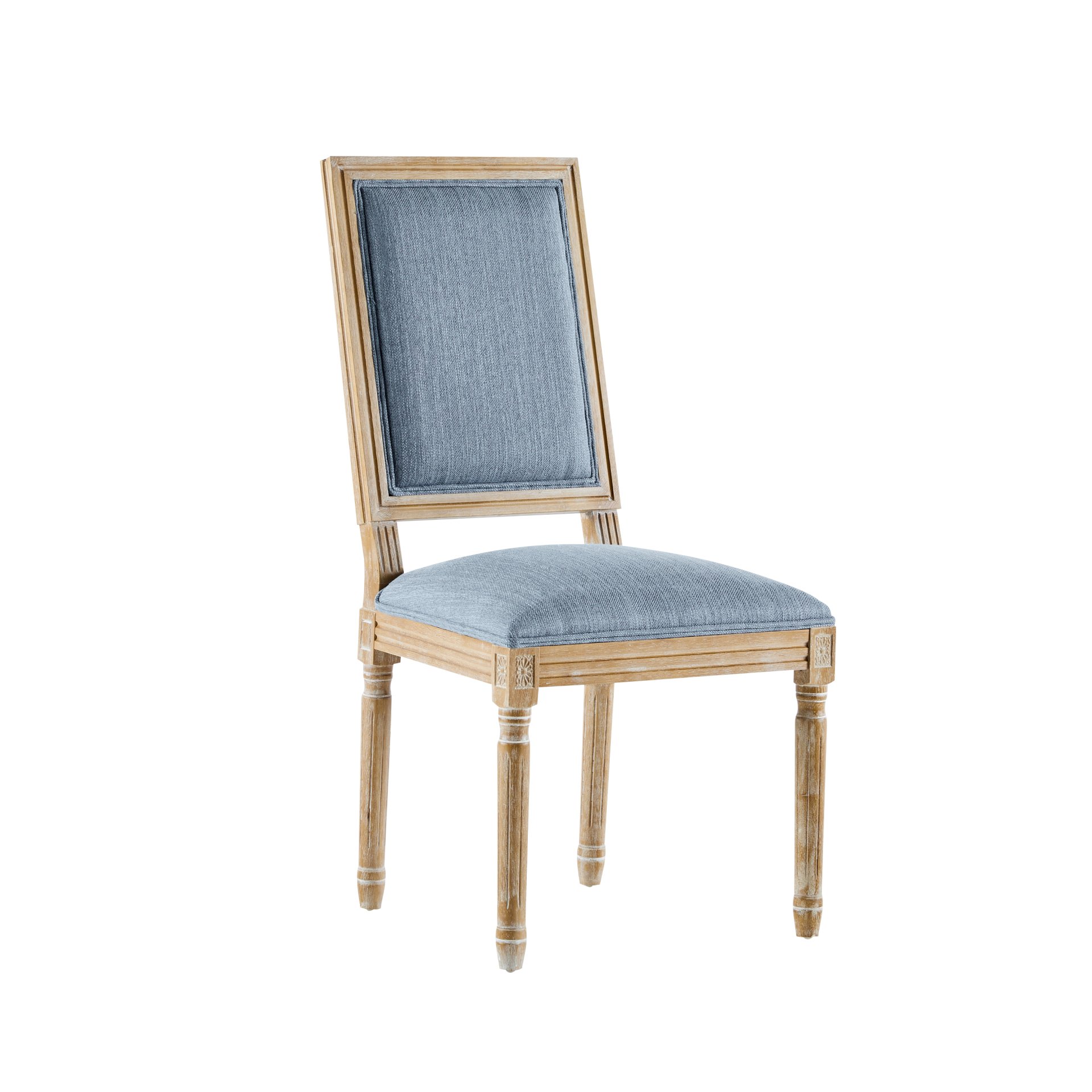 Vintage Inspired French Country Dining Chairs (Set of 4) With Cane Backrest & Upholstered Seats - Slate Blue - Image 11