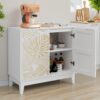 Vintage Carved Buffet Cabinet With Adjustable Shelves, Wooden Decorative Sideboard - White - Image 10