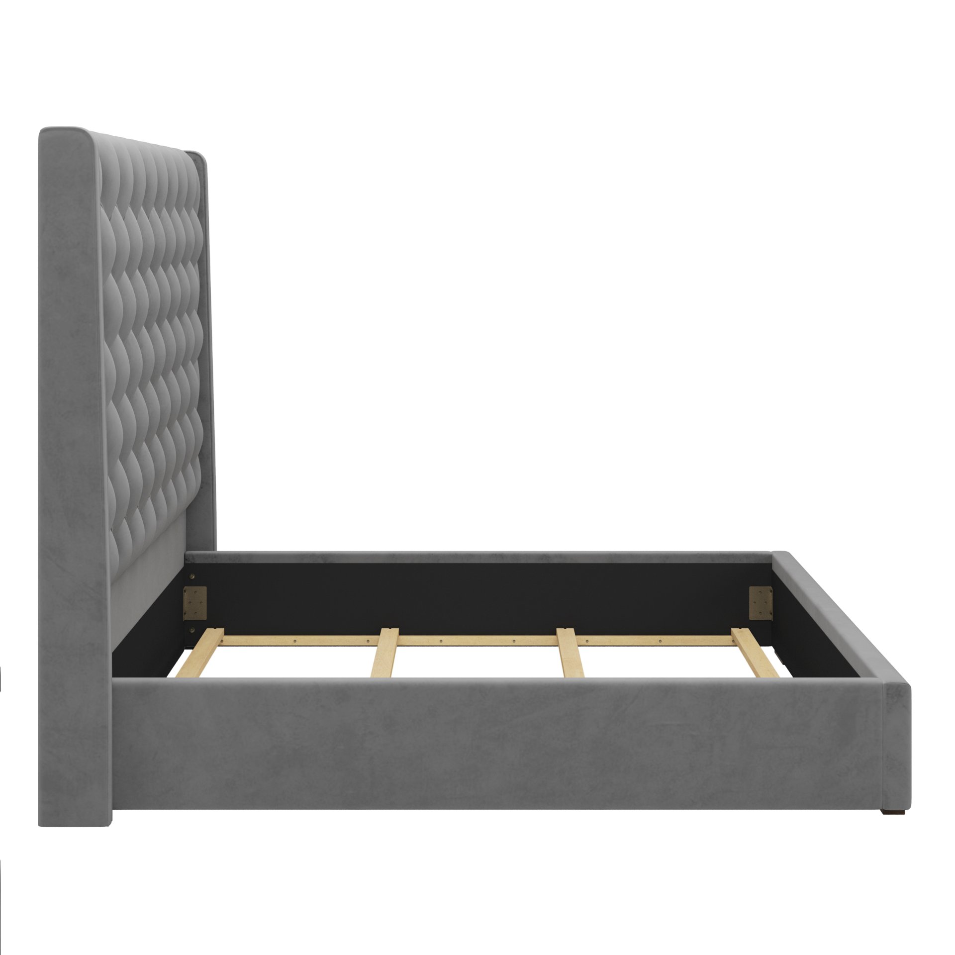 Tall Headboard Upholstered King Size Bed With Handmade Deep Button Tufted, Box Spring Needed, Velvet - Gray - Image 7