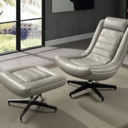 Piran - Twilight Top Grain Leather Accent Chair And Ottoman With Swivel - Gray