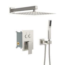 Dual Shower Head System With Square Rain Shower And Rough In Valve - Brushed Nickel