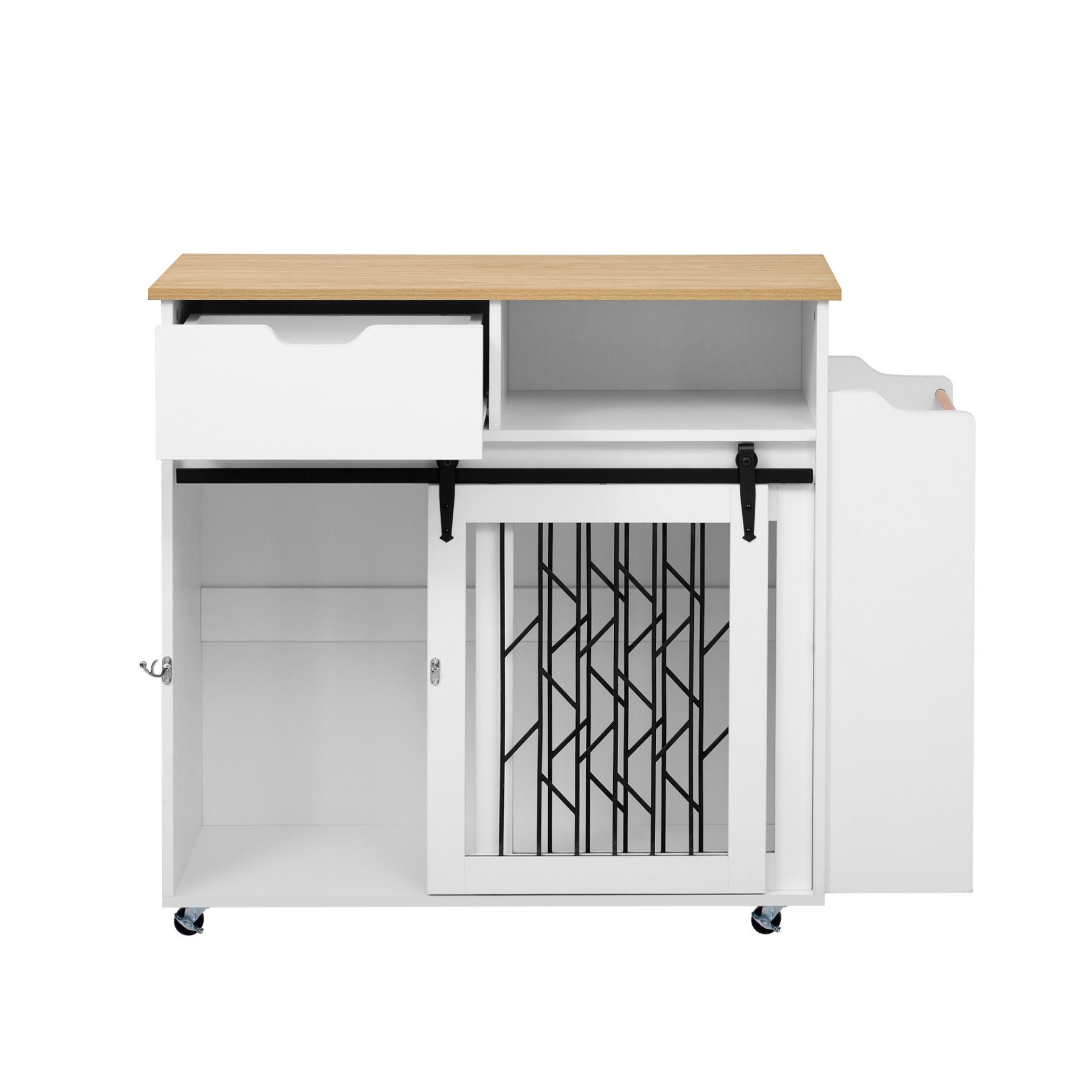 Modern Style 2 In 1 Pet Friendly Dog Crate Kitchen Island End Table Metal Pine - Natural / White - Image 8