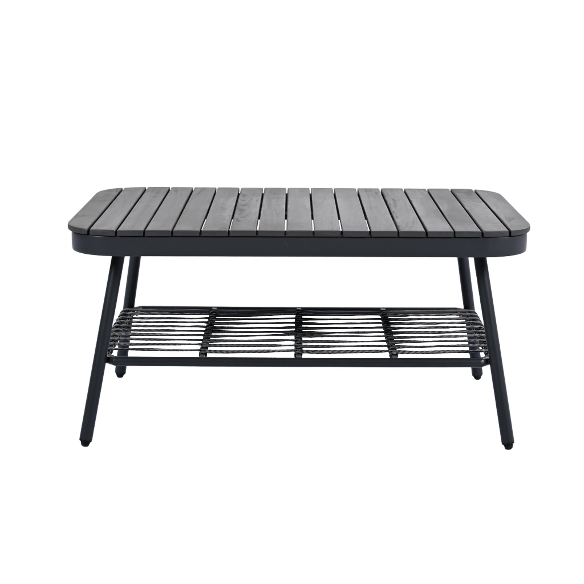 4 Piece Outdoor Patio Furniture Set, Metal Chairs With Woven Rope U Shaped Backrest, Outdoor Conversation Set With Thick Cushions And Coffee Table For Garden, Poolside, Balcony - Black / Gray - Image 12