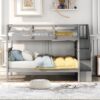 Full Over Full Stairway Bunk Bed With Storage And Guard Rail For Bedroom - Gray - Image 9
