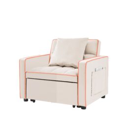 Modern 3 In 1 Folding Sofa Bed Chair With Adjustable Back Velvet - Creamy White