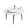 59.05" Modern Artificial Stone Round Metal Dining Table, Can Accommodate 6 People Artificial Stone Turntable - White / Black - Image 3