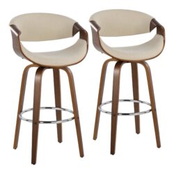 Curvini Mid-Century Modern Fixed Height Barstool With Swivel (Set of 2) - Walnut / Cream