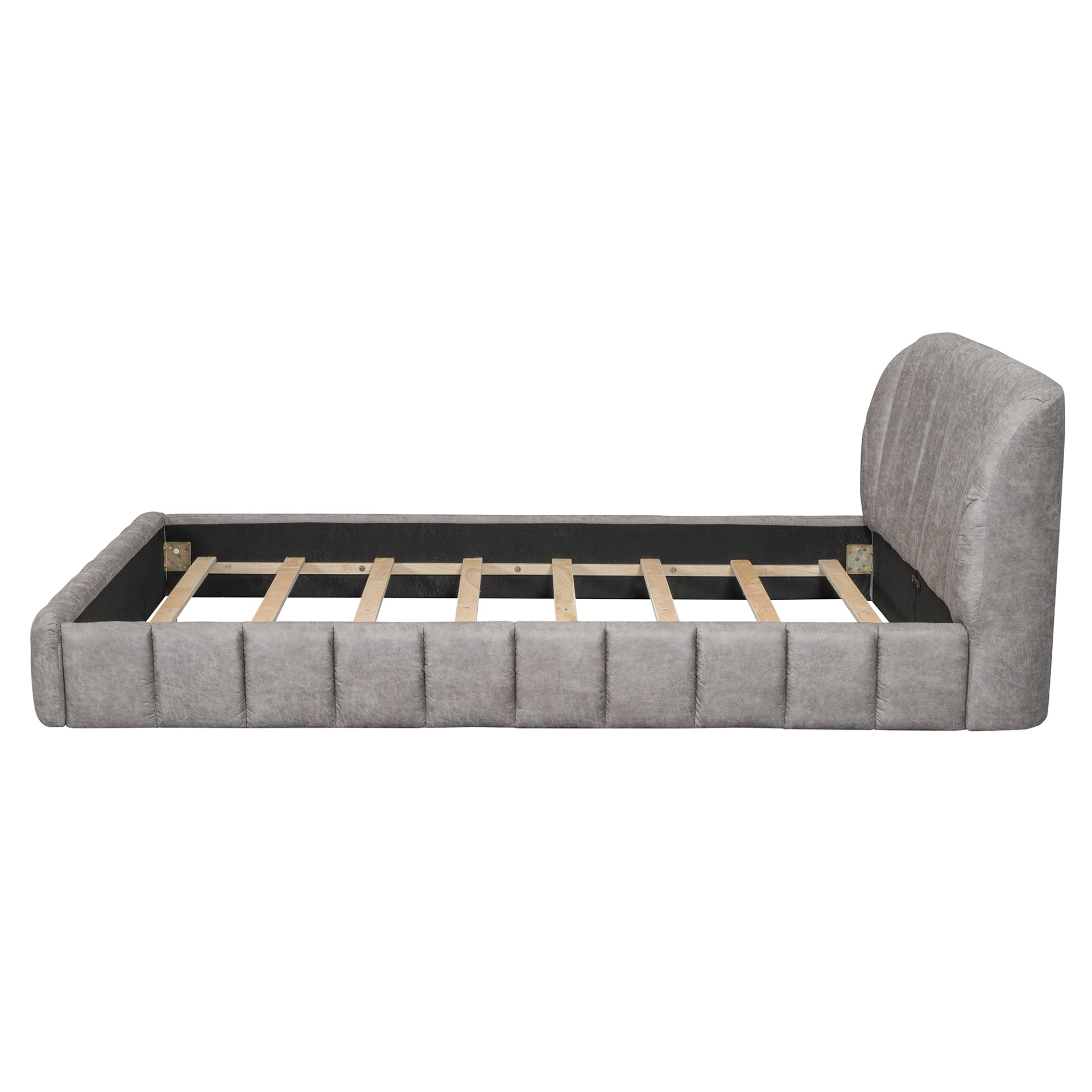 Queen Size Upholstered Platform Bed, Polyester - Gray - Image 7