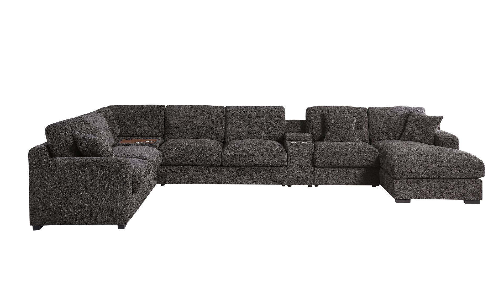 Celine - Chenille Fabric Corner Sectional Sofa With Right Facing Chaise, Cupholders, And Charging Ports - Gray - Image 4