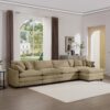 Modern Upholstered Corduroy Sofa With Footstool 4 Seater, Comfortable Living Room Furniture With Arm And Throw Pillows - Tan - Image 13