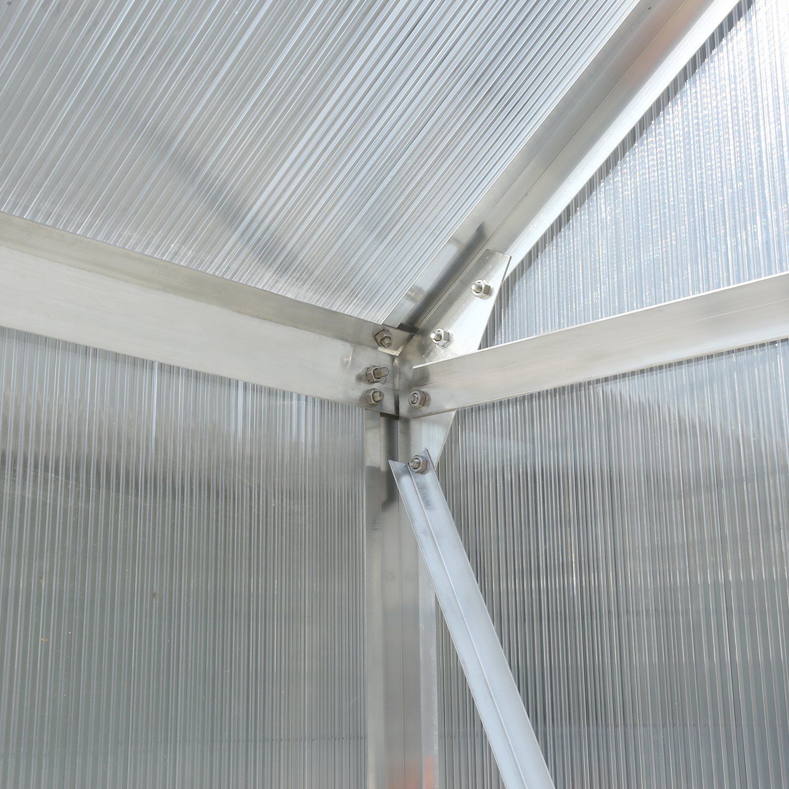 6.3'x10.2'x7' Polycarbonate Greenhouse, Heavy Duty Outdoor Aluminum Walk-In Green House Kit With Rain Gutter, Vent And Door For Backyard Garden - Aluminium - Image 20