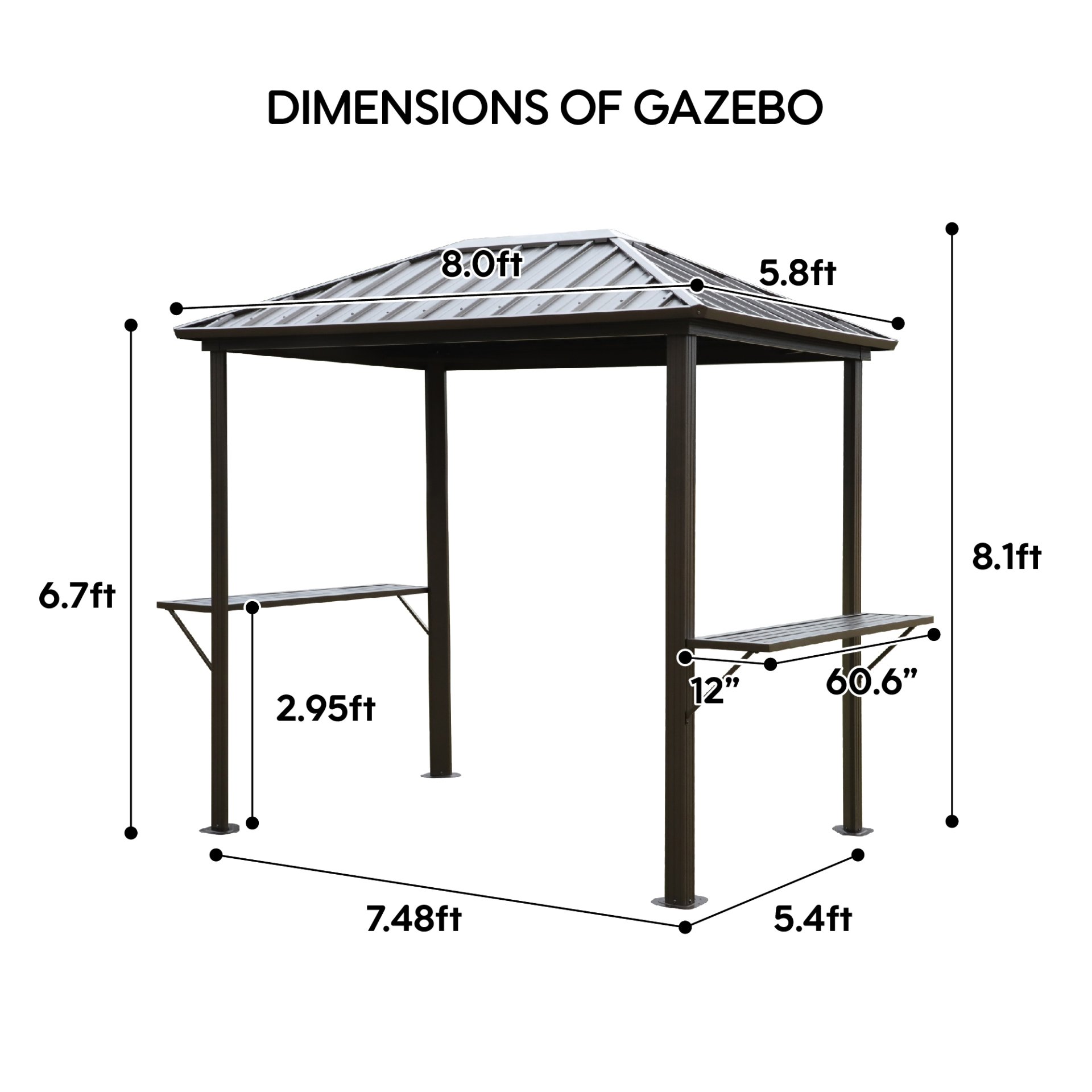 Grill Hardtop Gazebo Outdoor Metal Hard Top Gazebo, Permanent Bbq Gazebo With Galvanized Steel, Aluminum Framed Pavilion With Shelves - Dark Brown - Image 3