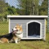 Medium Wooden Outdoor Dog House, Waterproof Roof, Elevated Floor, Adjustable Plastic Feet - Gray - Image 7