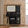 Modern Makeup Vanity Desk With Mirror And Lights Retractable Design Engineered Wood - Black - Image 6
