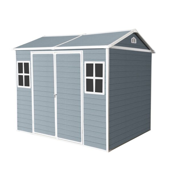 Resin Outdoor Storage Shed Waterproof Shed With Floor & Two Windows & Lockable Door, Tool Shed For Garden, Patio, Backyard - Gray