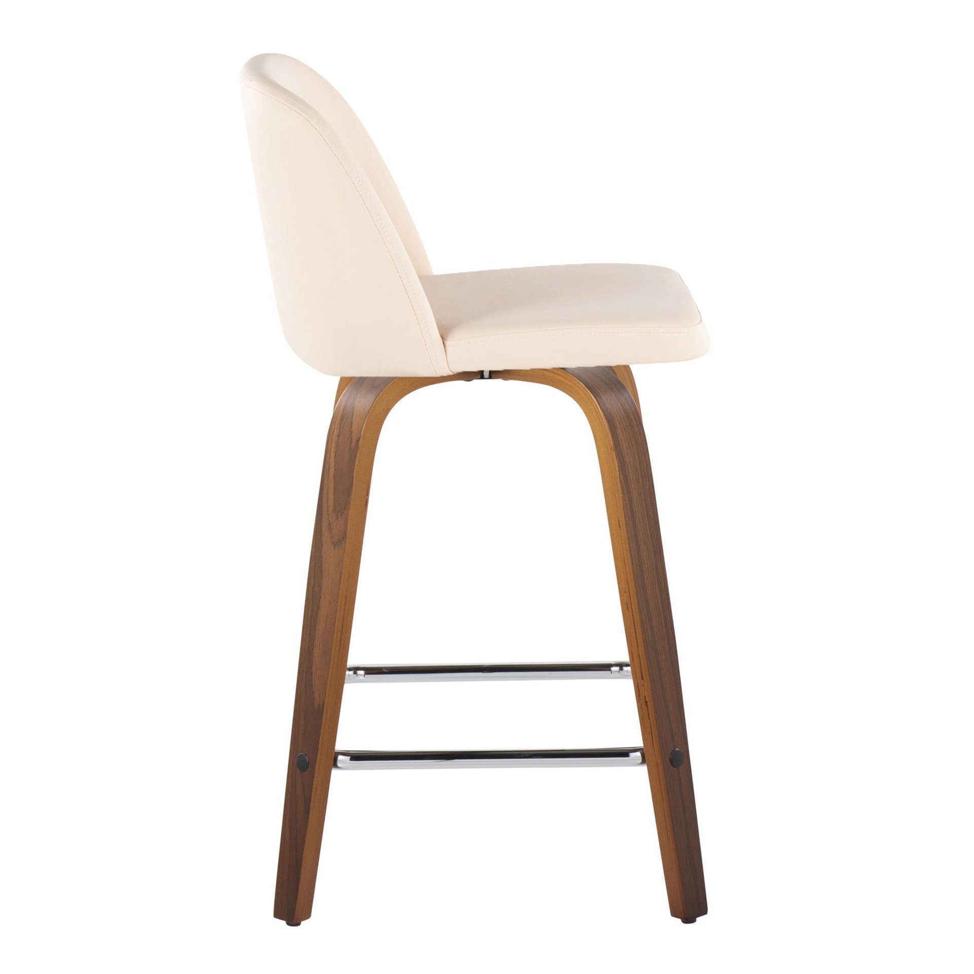 Toriano - Mid-Century Modern Fixed Height Counter Stool & Swivel And Square Footrest (Set of 2) - Walnut / Cream - Image 3