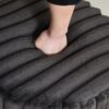 Upholstered Round Pouf Ottoman Foot Rest With Black Metal Legs - Charcoal - Image 7