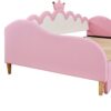 Twin Extending Daybed With LED Lights, Modern Upholstered Princess Daybed With Crown Headboard - Pink - Image 16