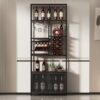 82.7" Industrial Standing Wine Rack With Glass Rack Tall Freestanding Floor Bar Cabinet - Walnut / Black - Image 2
