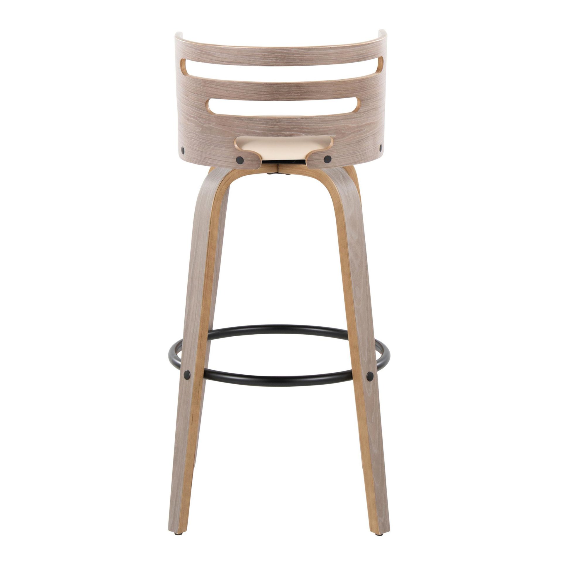 Cosini - Mid-Century Modern Fixed Height Barstool & Swivel And Round Footrest (Set of 2) - Light Gray / Cream - Image 5