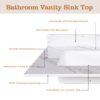 Bianco Carrara Venato 43" Marble Vanity Top With 1 Pre Drilled Faucet Hole Sintered Stone Bathroom Vanity Top With Undermount Rectangular Sink And 4" Backsplash - White - Image 9